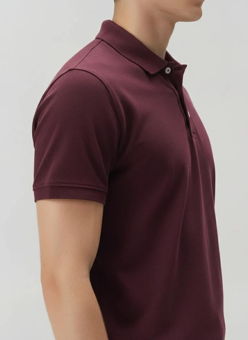 Men Wine Polo Collar Solid T-shirt