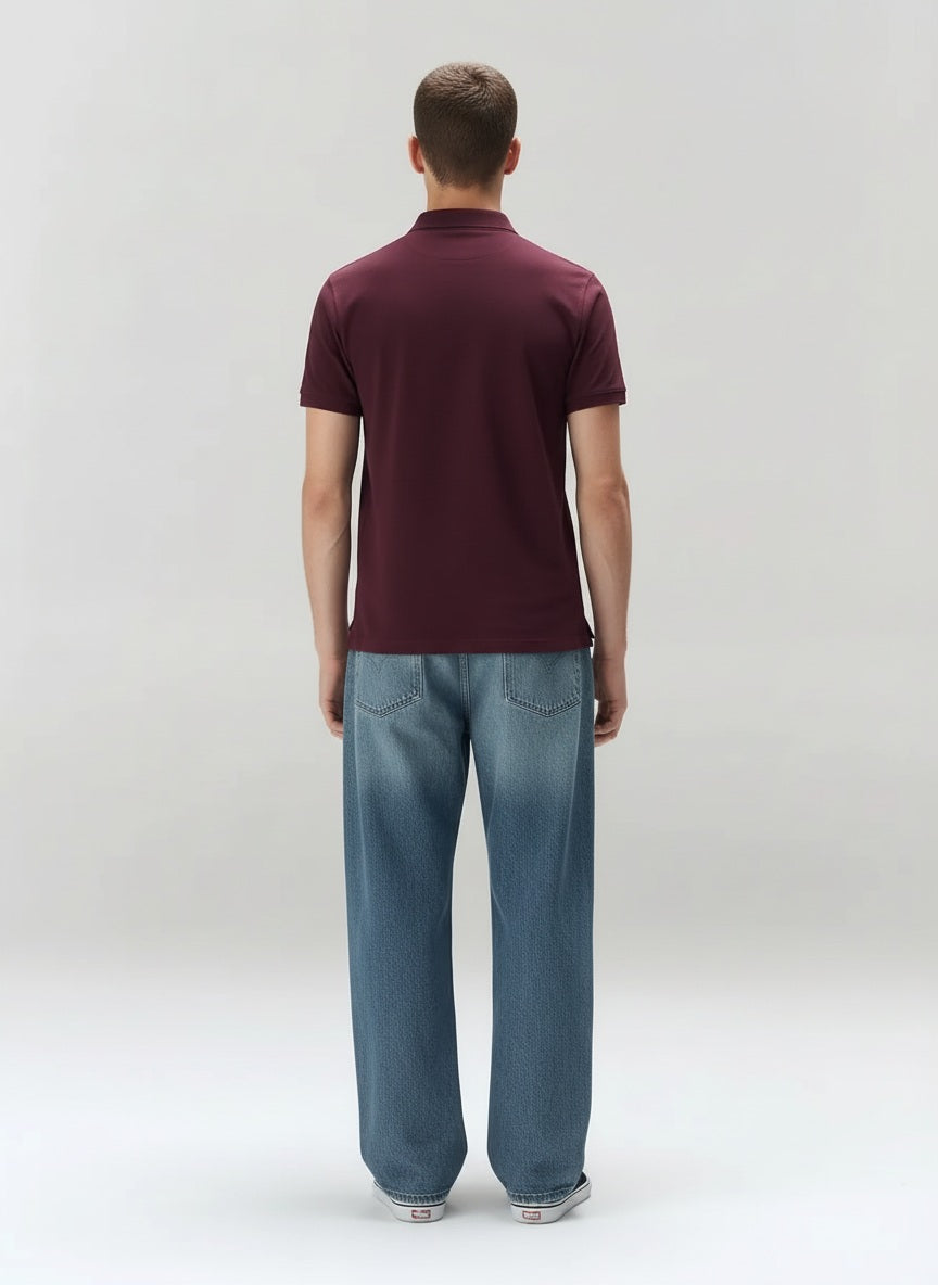 Men Wine Polo Collar Solid T-shirt
