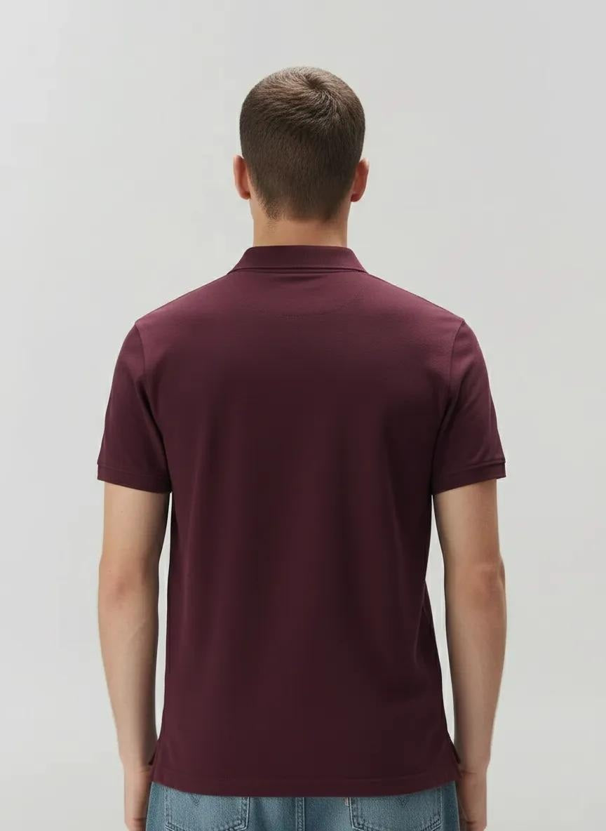 Men Wine Polo Collar Solid T-shirt