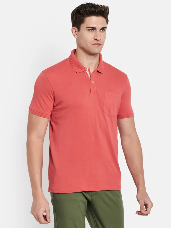 Octave Men Coral Polo Collar T-Shirt