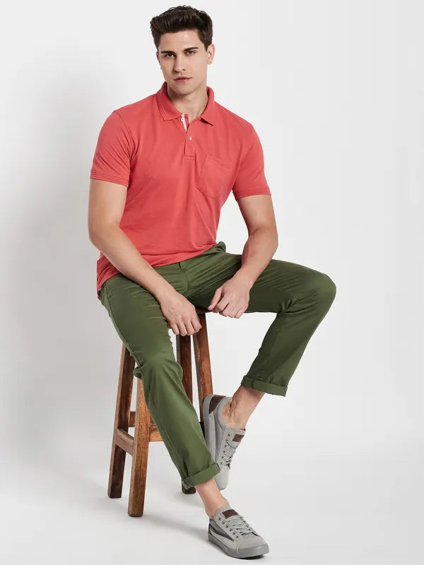 Octave Men Coral Polo Collar T-Shirt