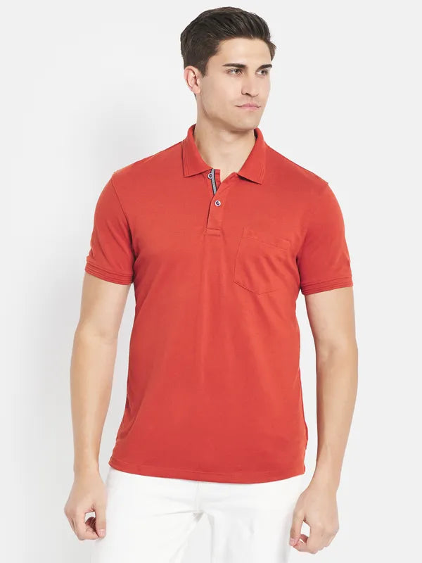 Octave Men Orange Polo Collar T-Shirt