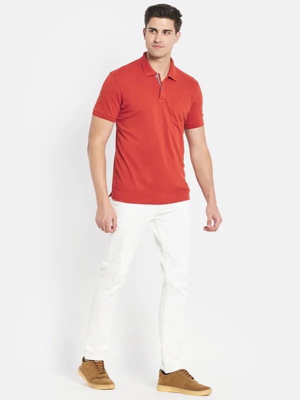 Octave Men Orange Polo Collar T-Shirt