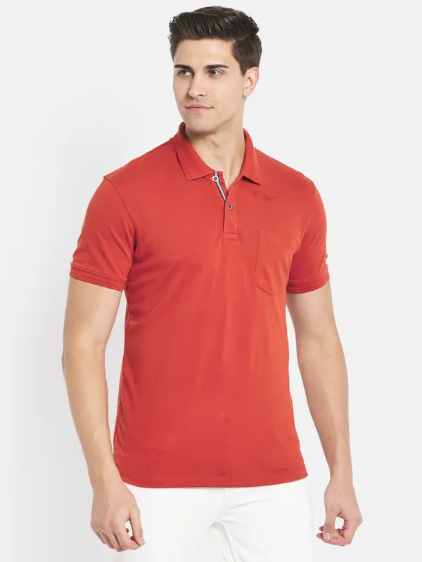 Octave Men Orange Polo Collar T-Shirt