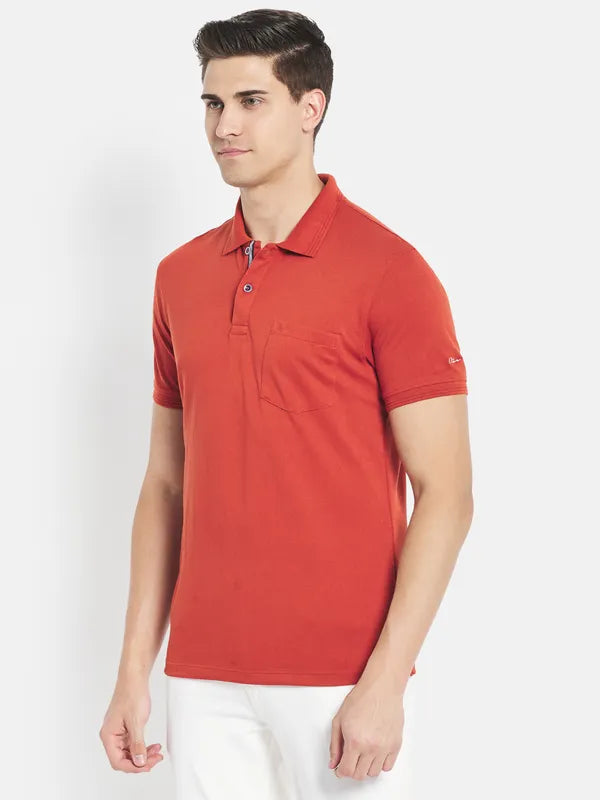 Octave Men Orange Polo Collar T-Shirt