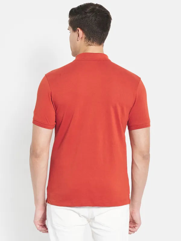 Octave Men Orange Polo Collar T-Shirt