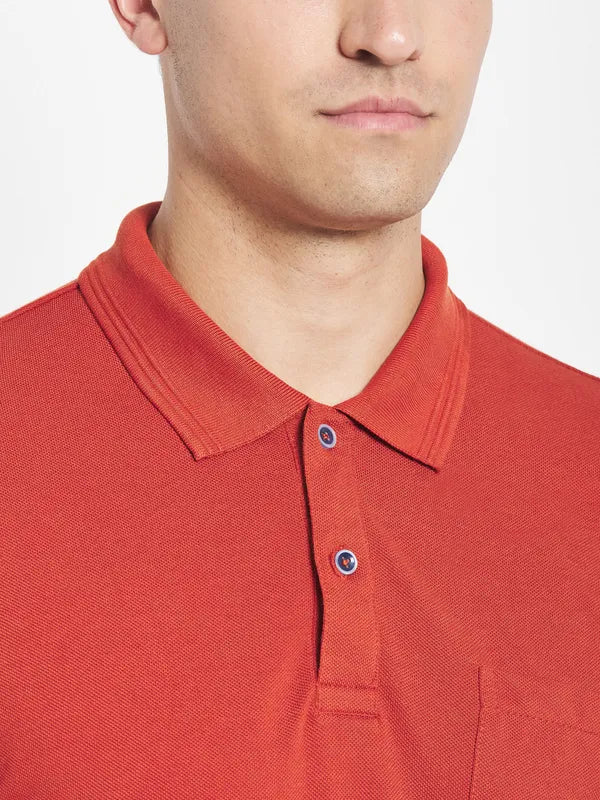 Octave Men Orange Polo Collar T-Shirt