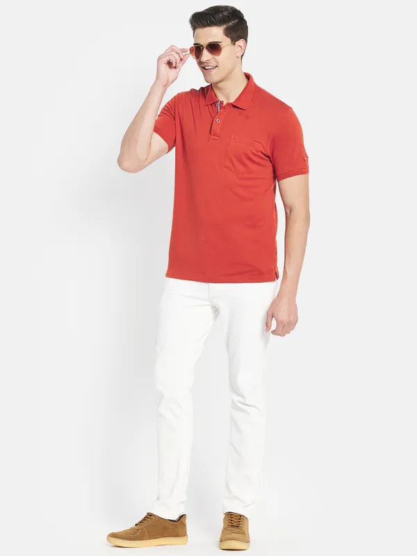 Octave Men Orange Polo Collar T-Shirt