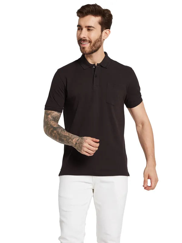 Octave Men Solid Polo Collar Pockets T-Shirt