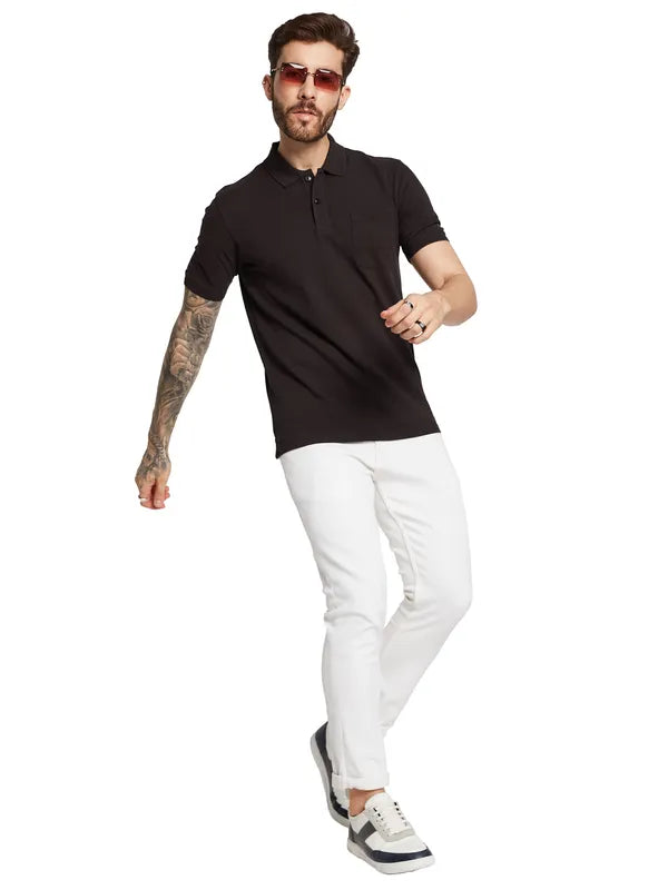 Octave Men Solid Polo Collar Pockets T-Shirt