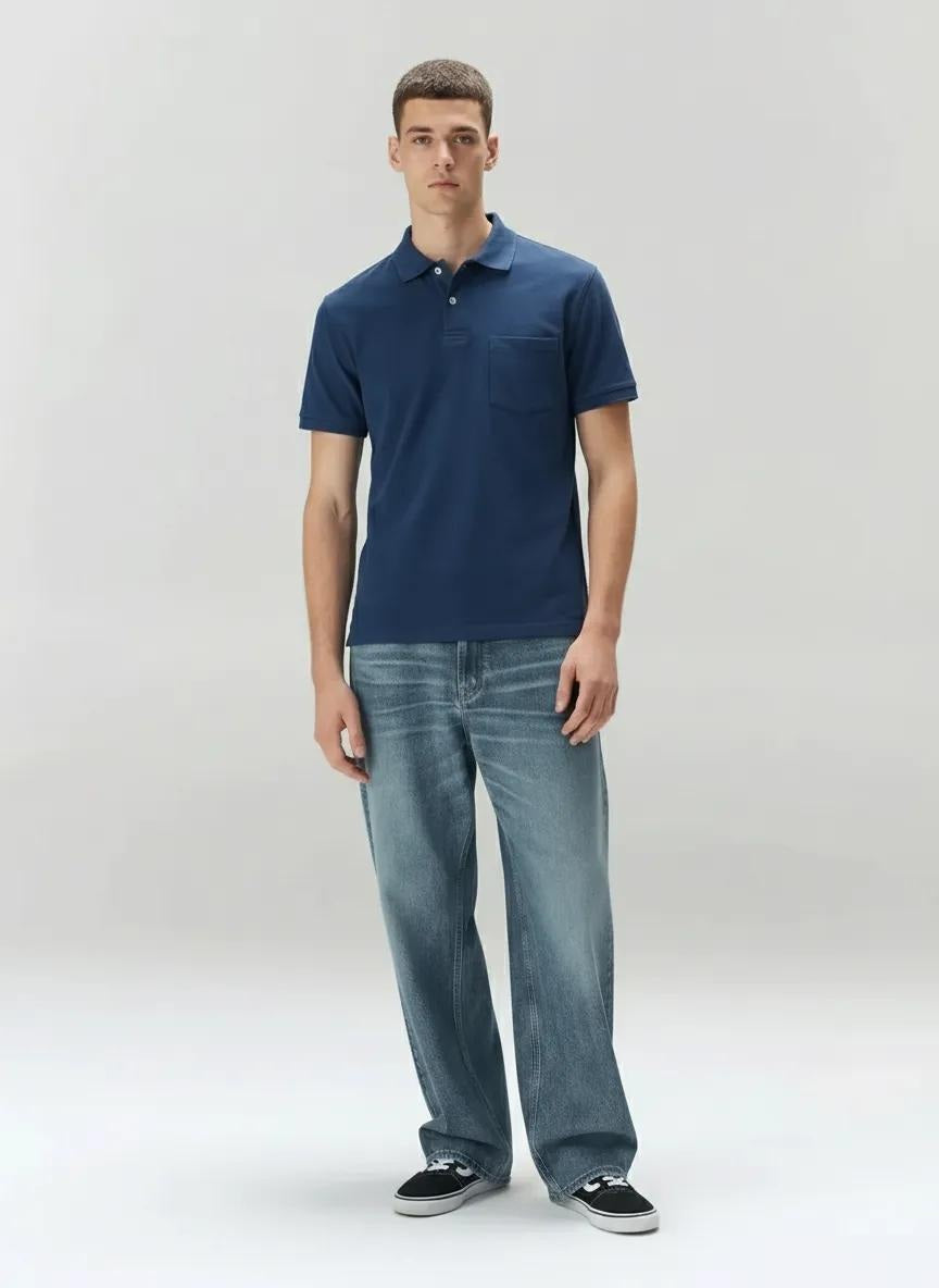 Men Air-Force Polo Collar Pockets T-shirt