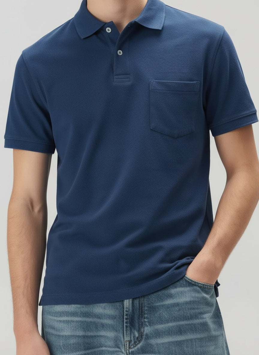 Men Air-Force Polo Collar Pockets T-shirt