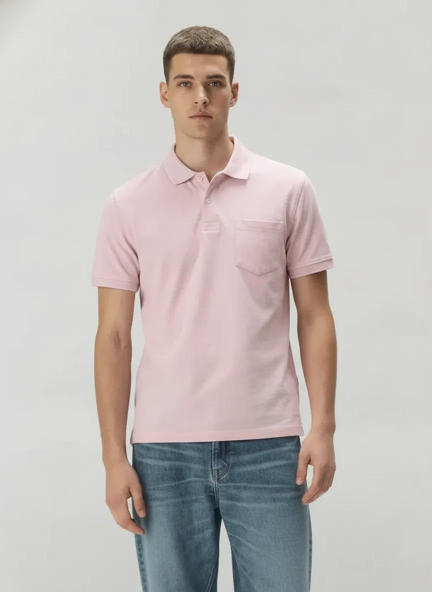 Men Barely Pink Sold Polo Collar T-shirt