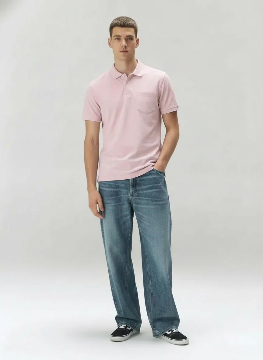 Men Barely Pink Sold Polo Collar T-shirt
