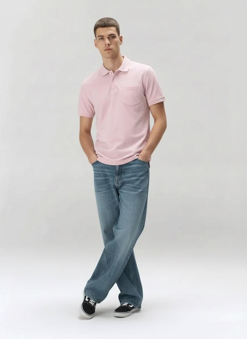 Men Barely Pink Sold Polo Collar T-shirt