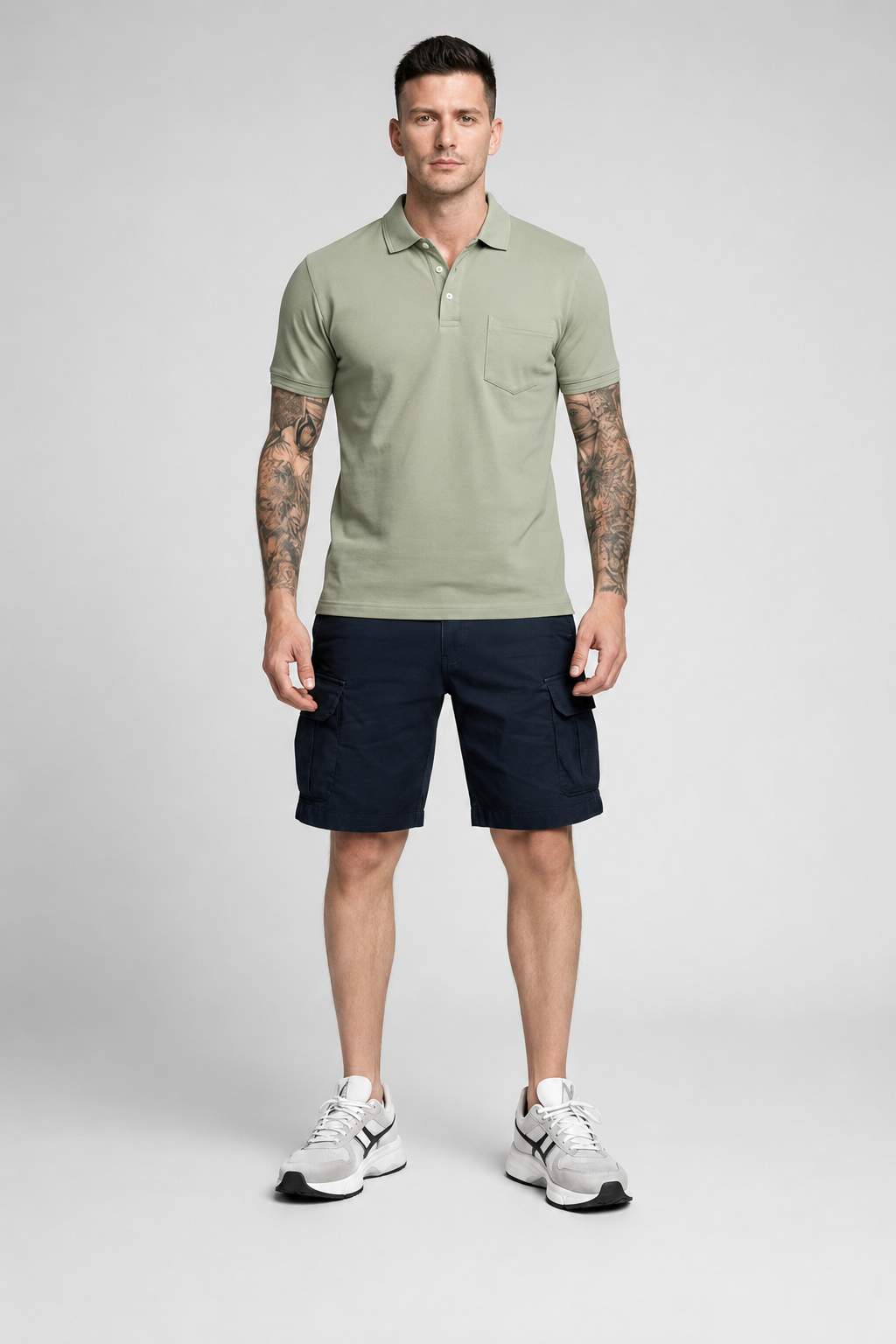 Men Polo Collar Pockets T-shirt