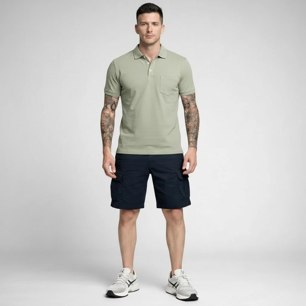 Men Polo Collar Pockets T-shirt