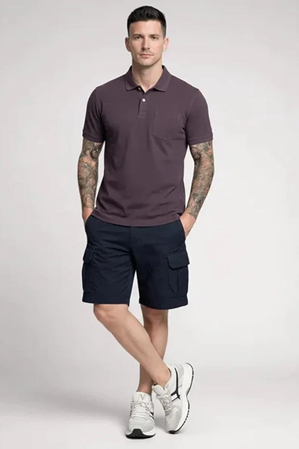 Men Polo Collar Pockets T-shirt