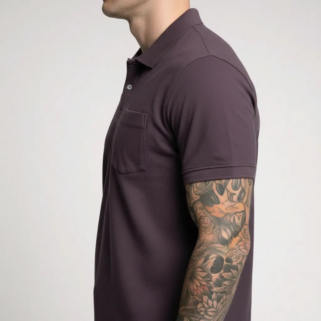 Men Black Currant Polo Collar Pockets T-shirt