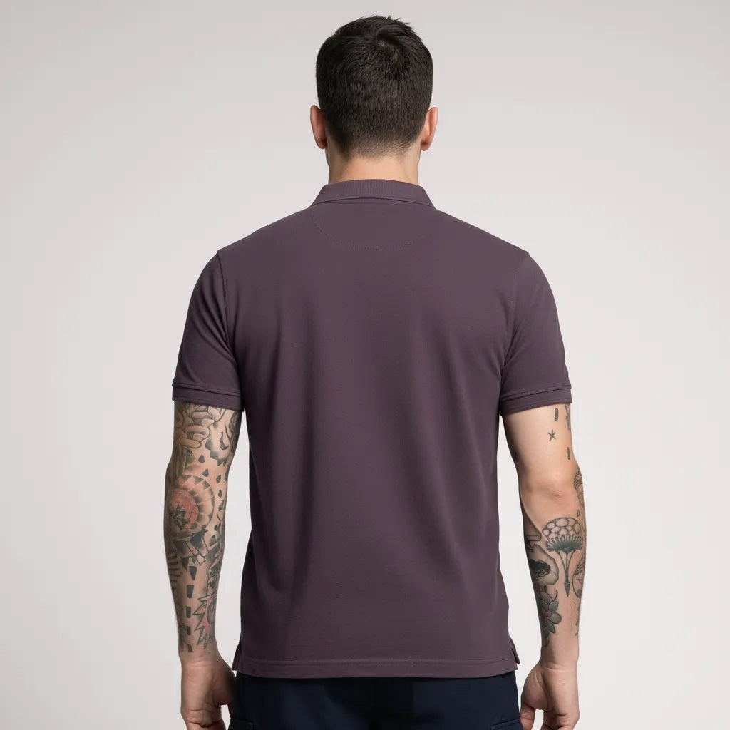 Men Black Currant Polo Collar Pockets T-shirt