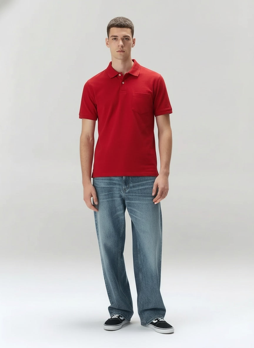 Men Brick Polo Collar Pockets T-shirt