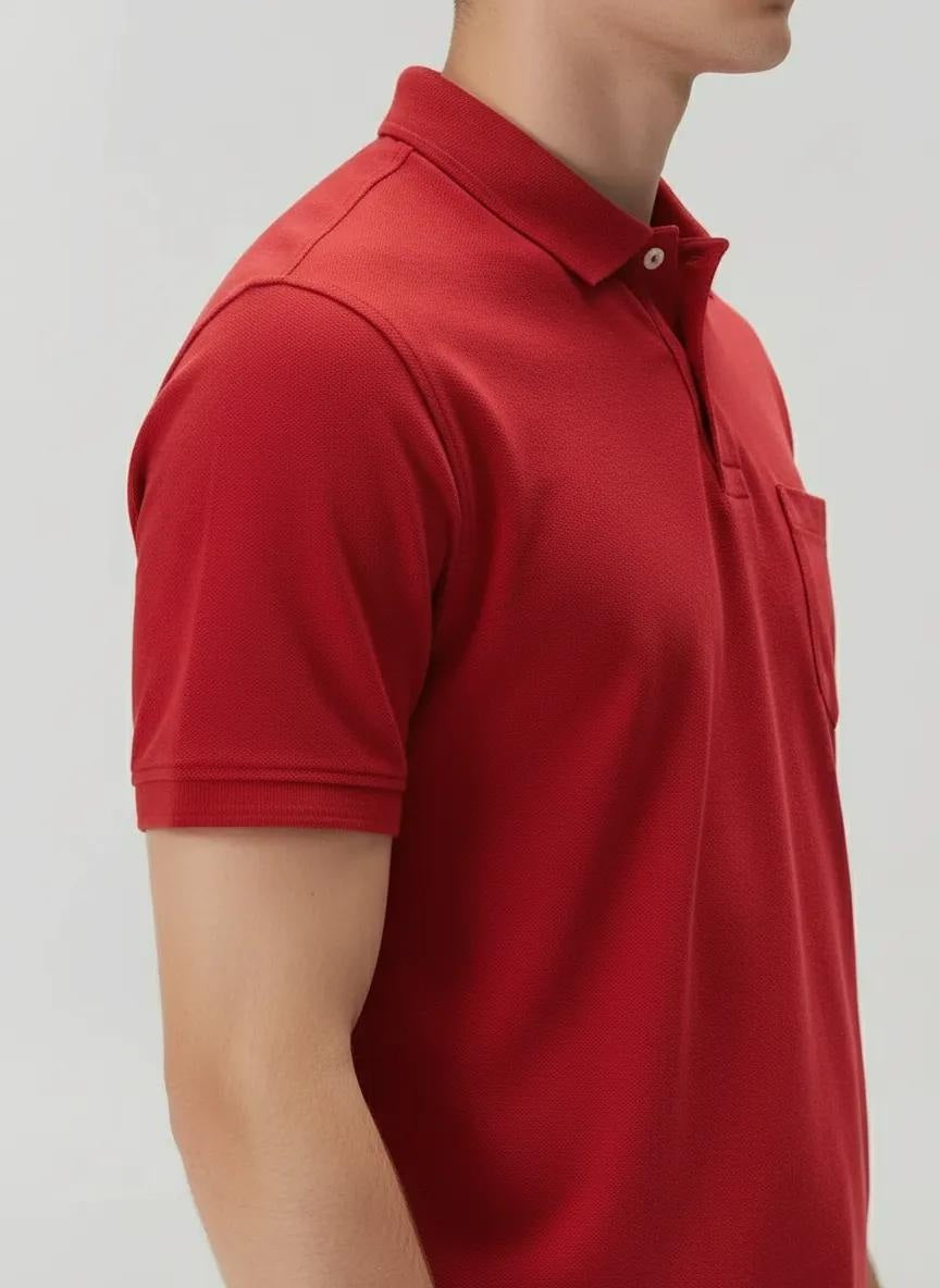 Men Brick Polo Collar Pockets T-shirt