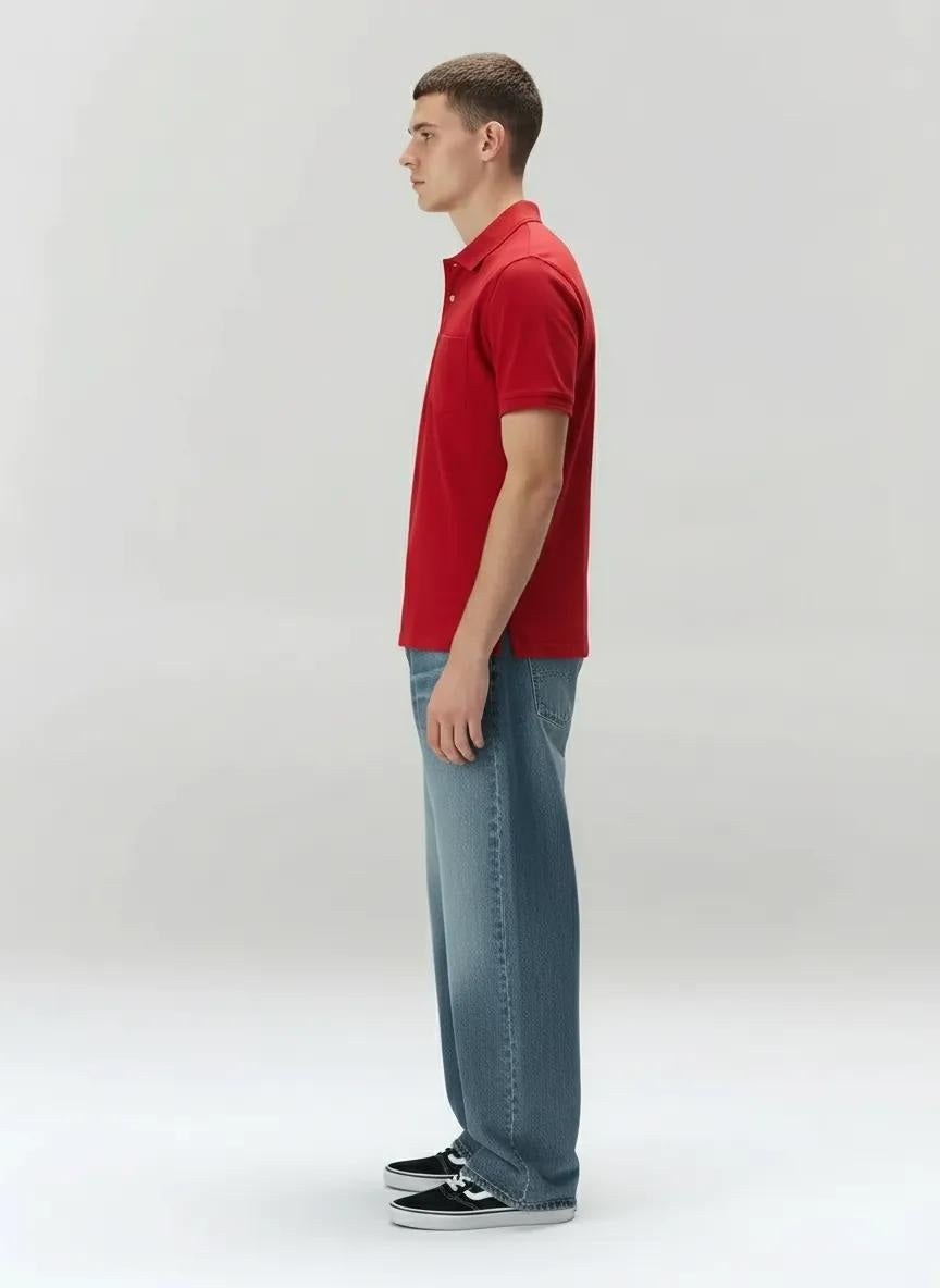 Men Brick Polo Collar Pockets T-shirt
