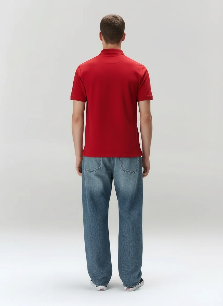 Men Brick Polo Collar Pockets T-shirt