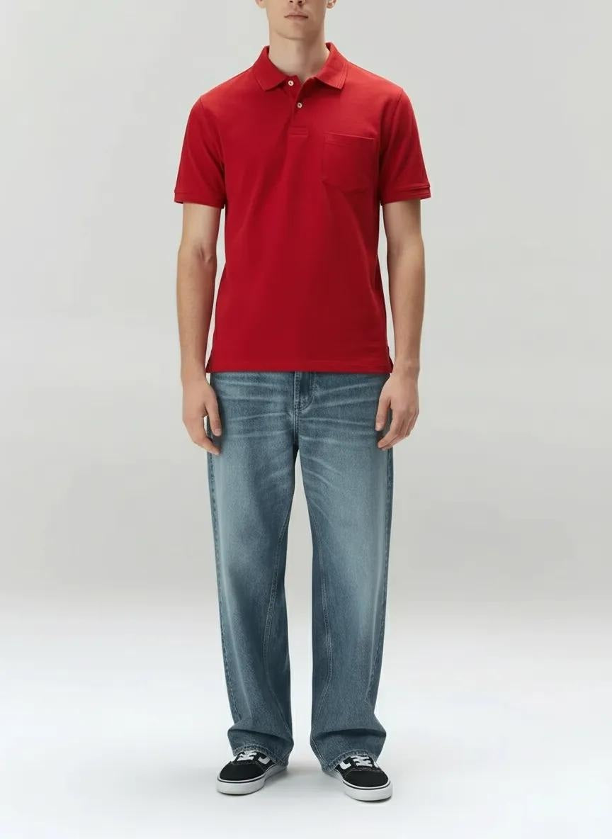 Men Brick Polo Collar Pockets T-shirt