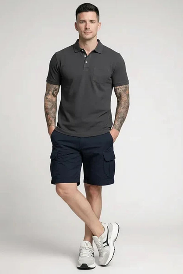 Men Polo Collar Pockets T-shirt