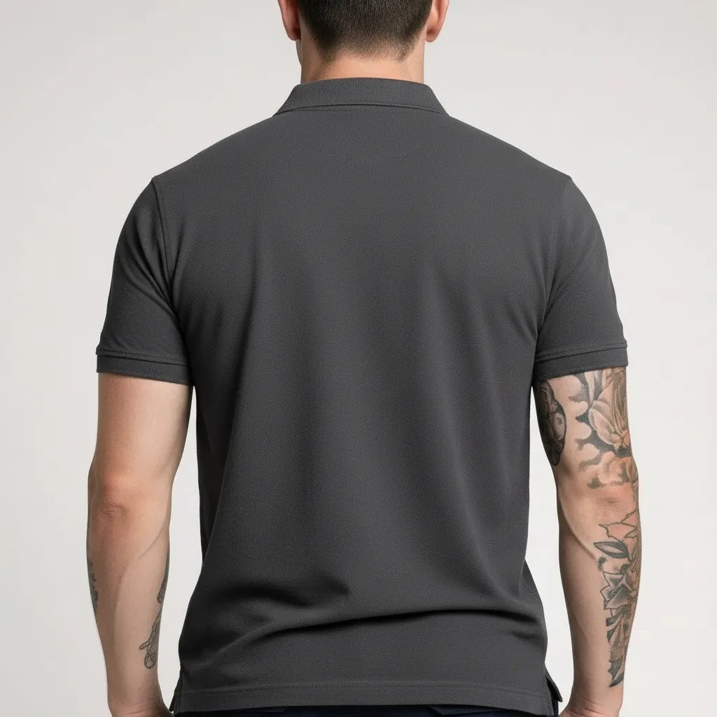 Men Charcoal Polo Collar Pockets T-shirt