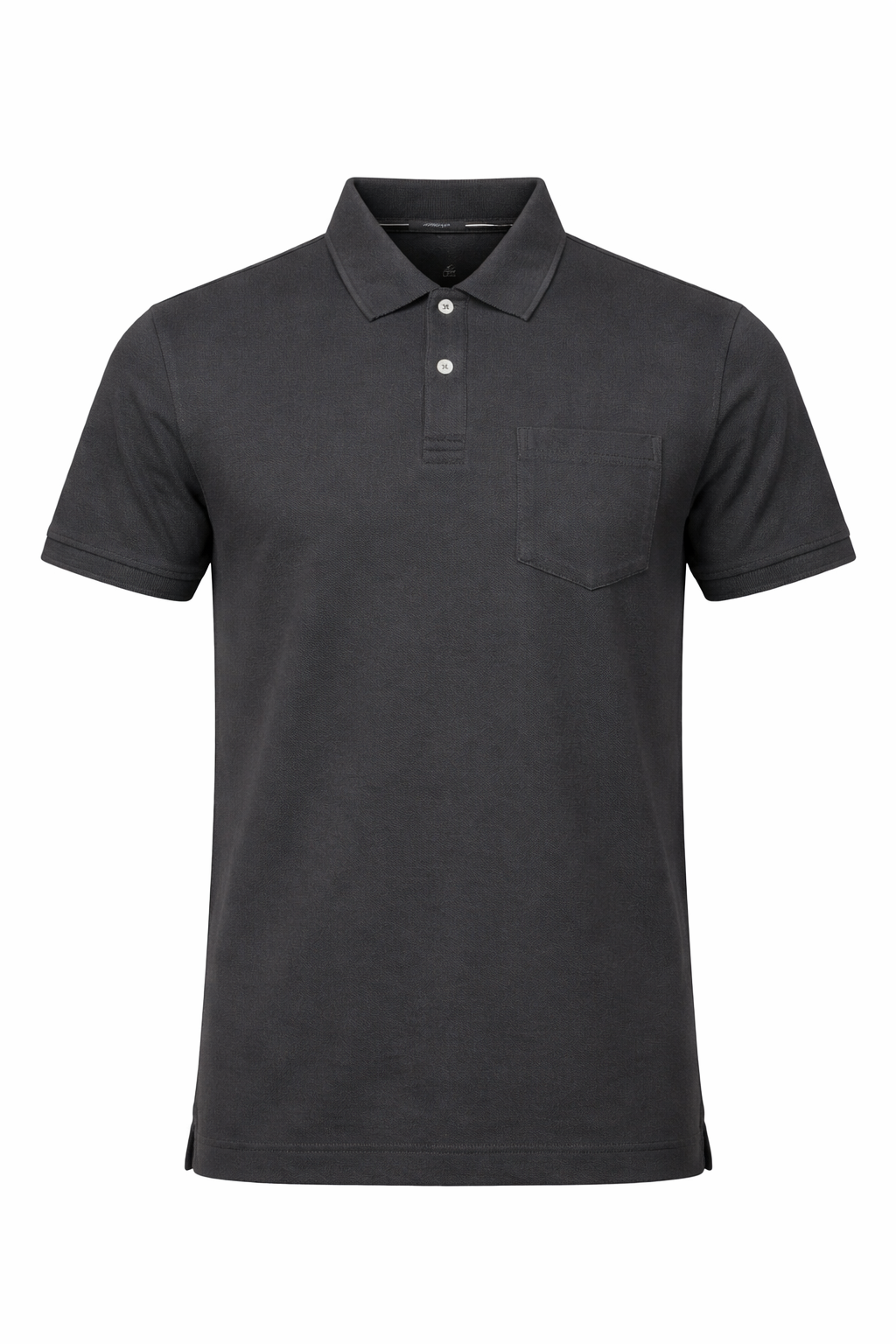 Men Charcoal Polo Collar Pockets T-shirt