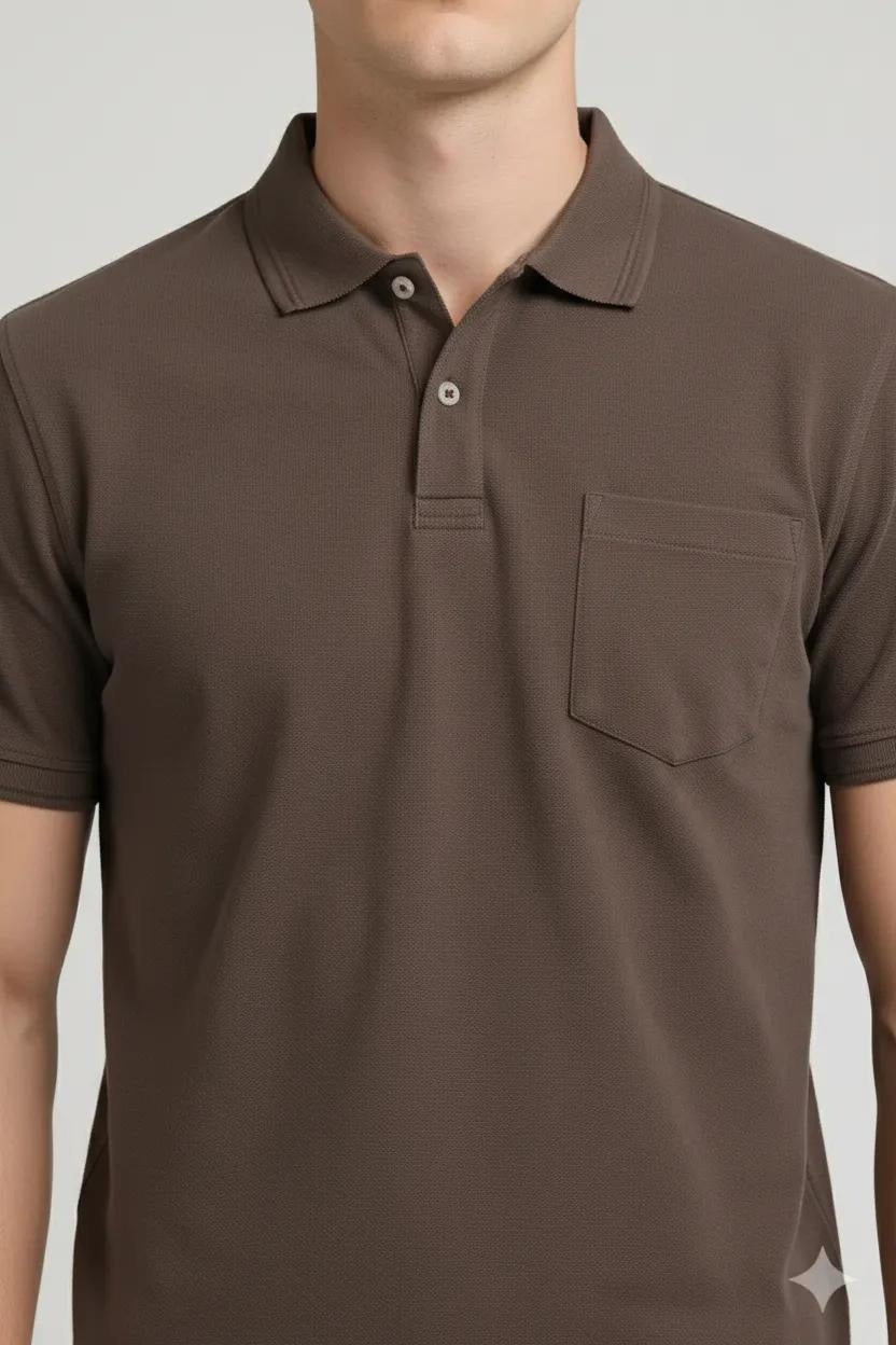 Men Coffee Polo Collar T-shirt