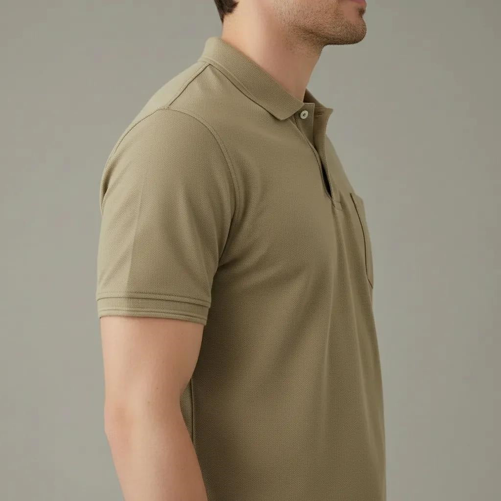 Men Cold Coffee Polo Collar Pockets T-shirt