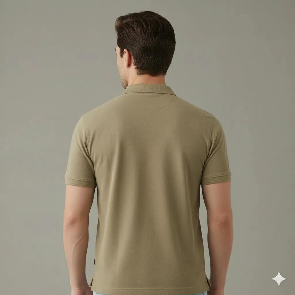 Men Cold Coffee Polo Collar Pockets T-shirt