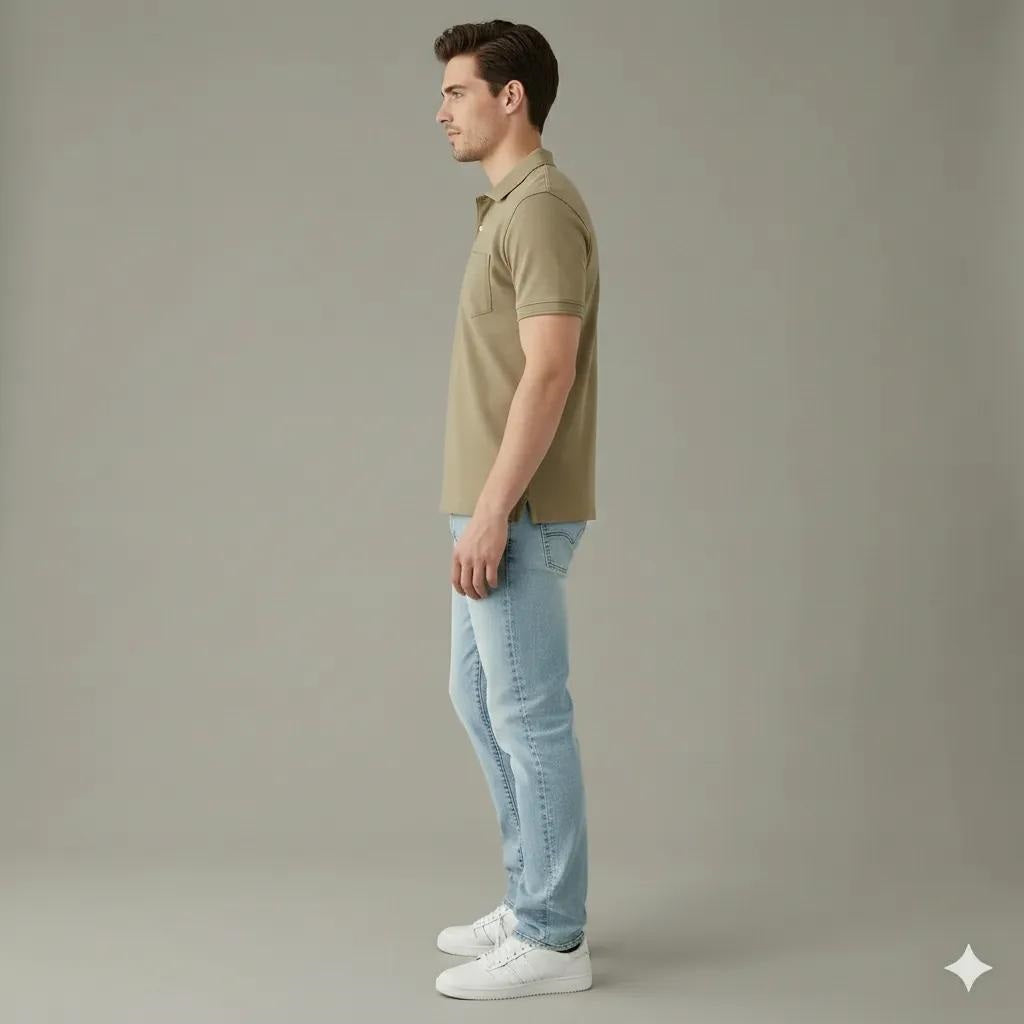 Men Cold Coffee Polo Collar Pockets T-shirt