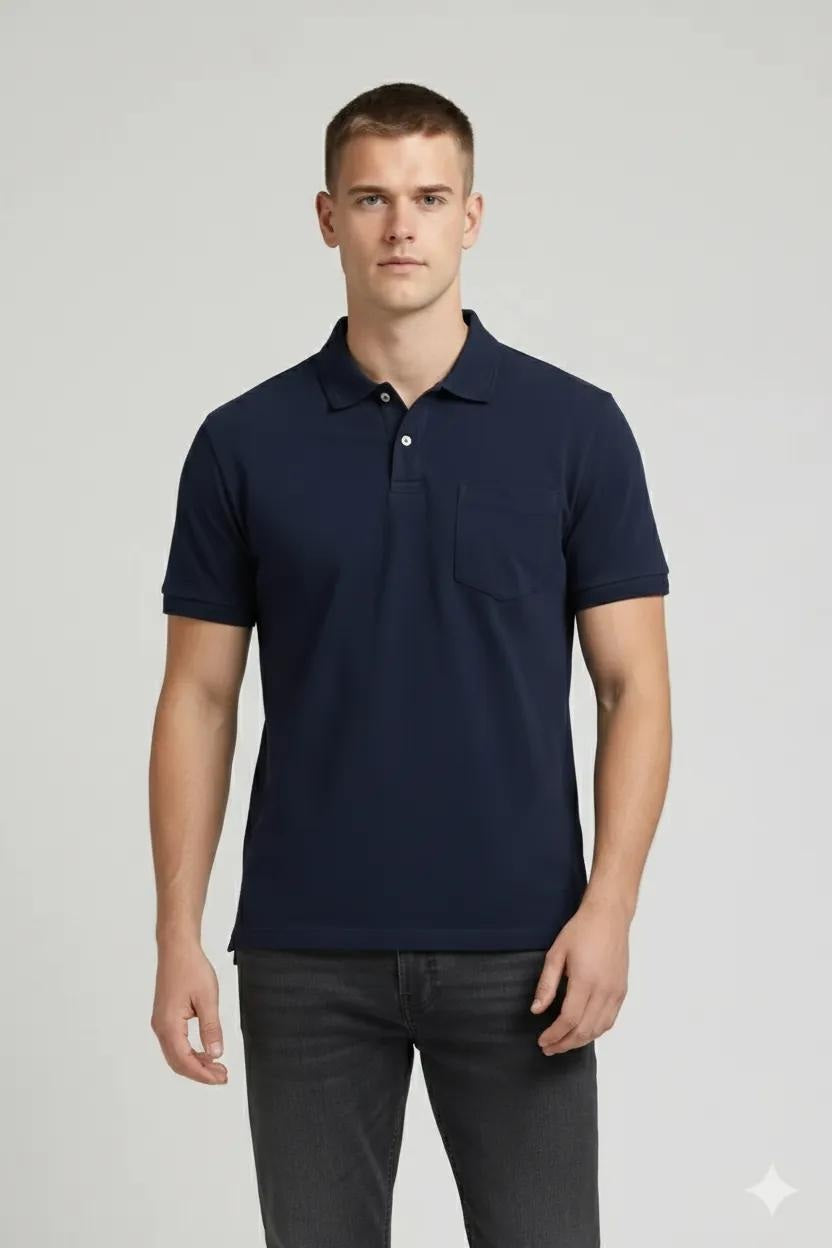 Men Dark Navy Polo Collar T-shirt
