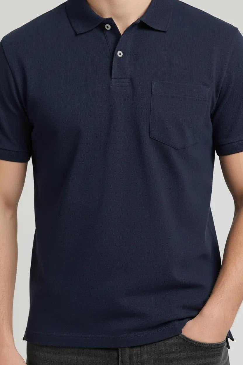 Men Dark Navy Polo Collar T-shirt