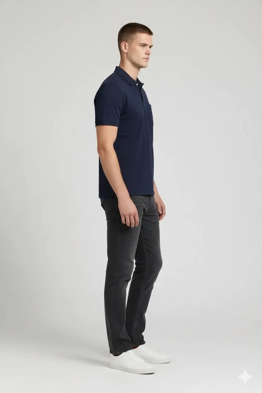 Men Dark Navy Polo Collar T-shirt