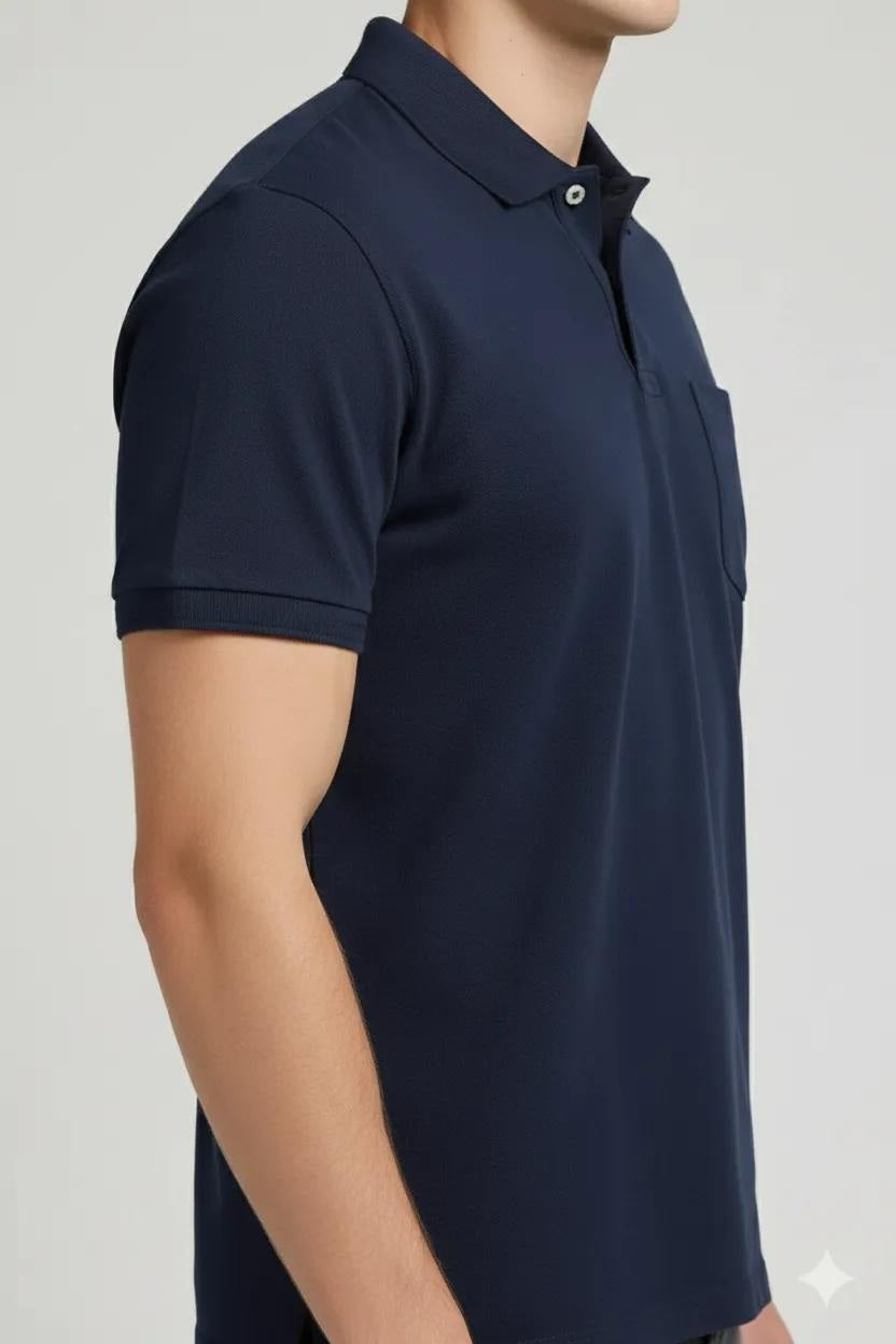 Men Dark Navy Polo Collar T-shirt