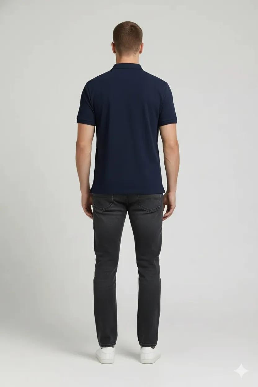 Men Dark Navy Polo Collar T-shirt