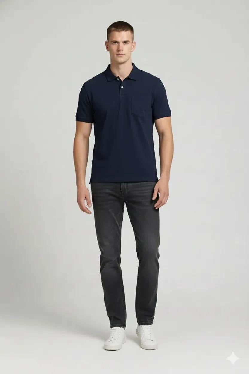 Men Dark Navy Polo Collar T-shirt