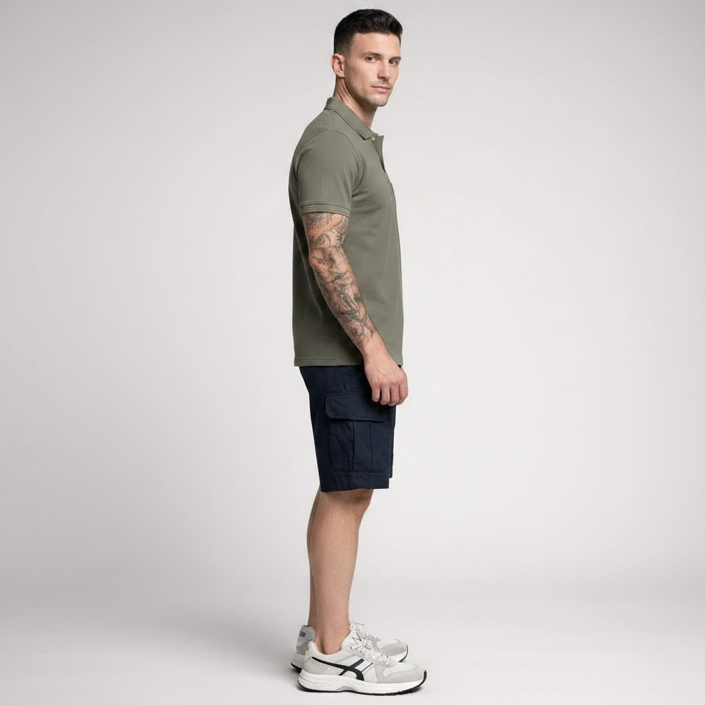 Men Dark Olive Polo Collar Pockets T-shirt