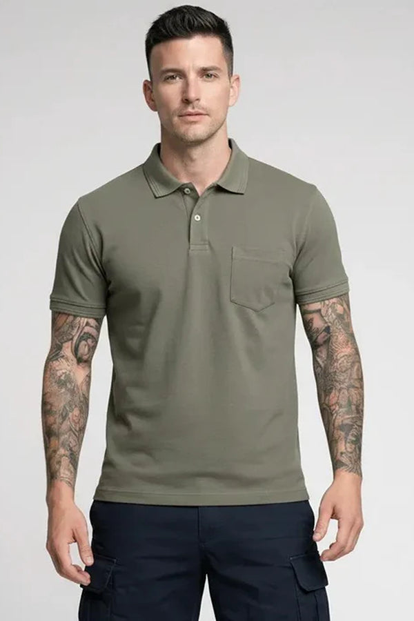 Men Polo Collar Pockets T-shirt