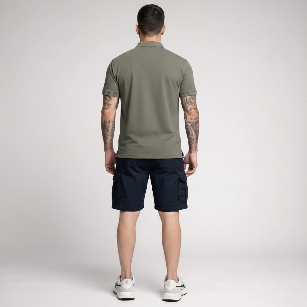 Men Dark Olive Polo Collar Pockets T-shirt