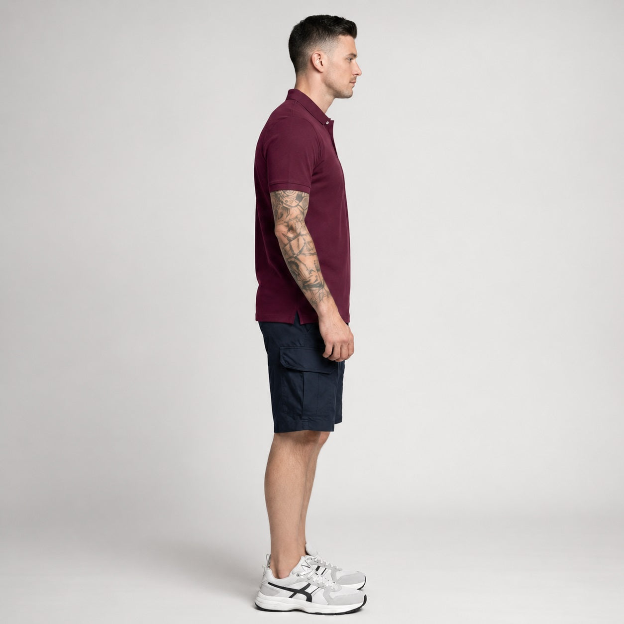 Men Dark Wine Polo Collar Pockets T-shirt