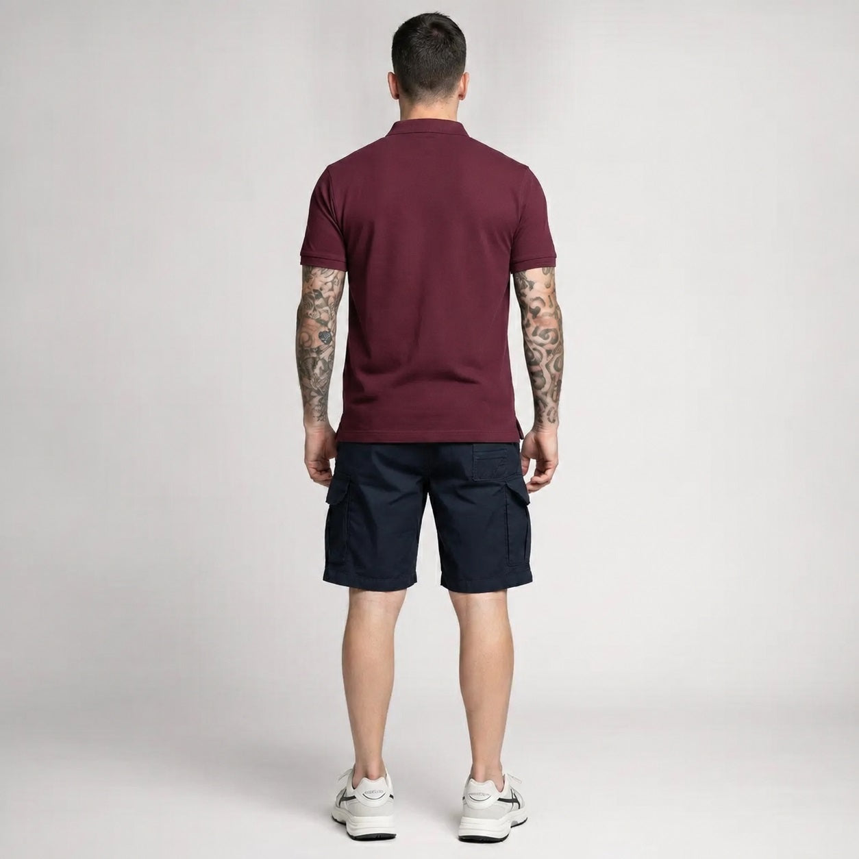 Men Dark Wine Polo Collar Pockets T-shirt
