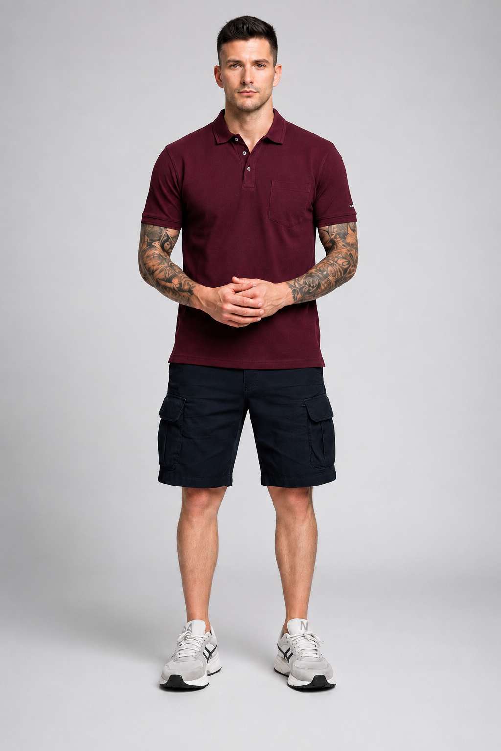 Men Polo Collar Pockets T-shirt