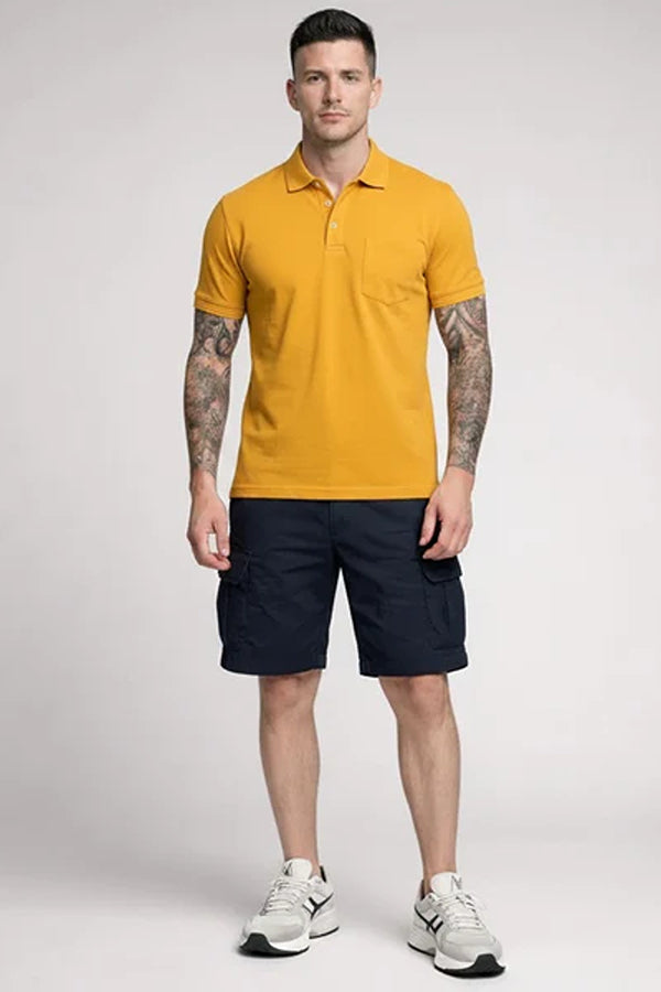 Men Dusty Mustard Polo Collar Pockets T-shirt