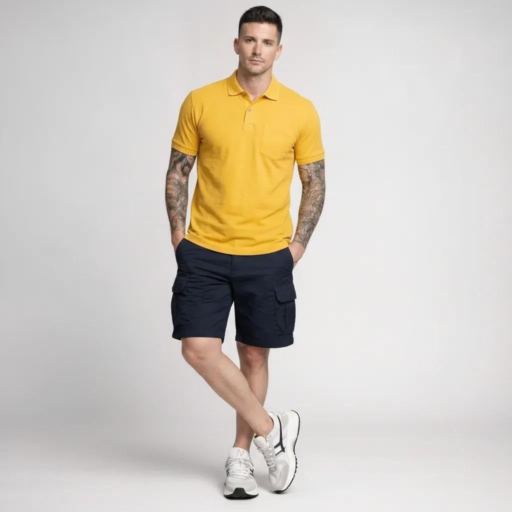 Men Dusty Mustard Polo Collar Pockets T-shirt